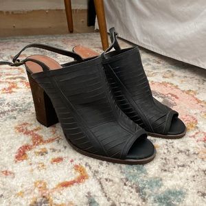 Black leather boho chunky heels